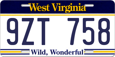 WV license plate 9ZT758