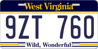 WV license plate 9ZT760
