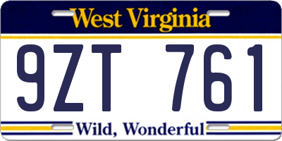 WV license plate 9ZT761