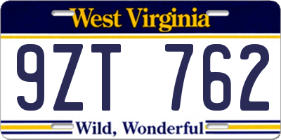 WV license plate 9ZT762