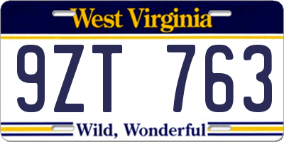 WV license plate 9ZT763