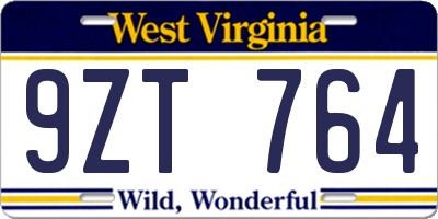 WV license plate 9ZT764