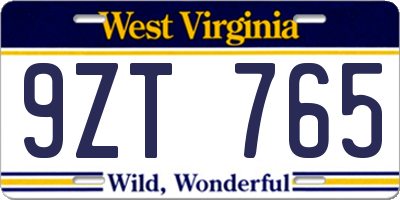 WV license plate 9ZT765