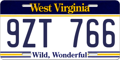 WV license plate 9ZT766