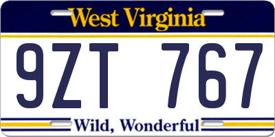 WV license plate 9ZT767