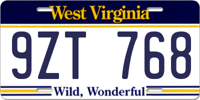 WV license plate 9ZT768