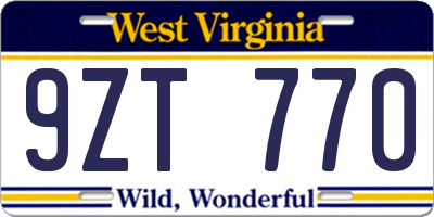WV license plate 9ZT770