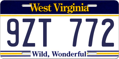WV license plate 9ZT772