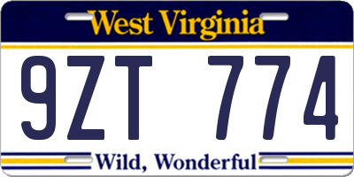 WV license plate 9ZT774