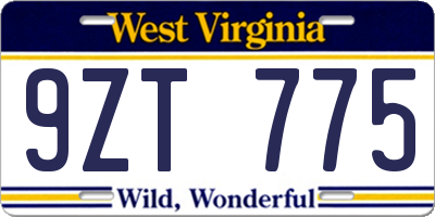 WV license plate 9ZT775