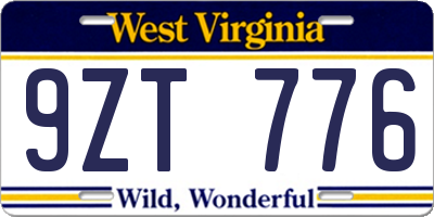 WV license plate 9ZT776