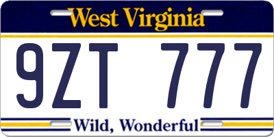 WV license plate 9ZT777