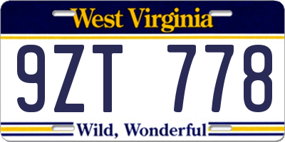 WV license plate 9ZT778