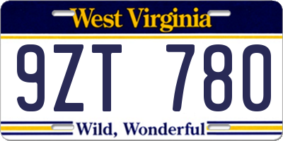 WV license plate 9ZT780