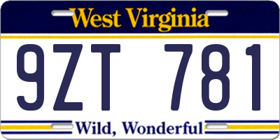 WV license plate 9ZT781