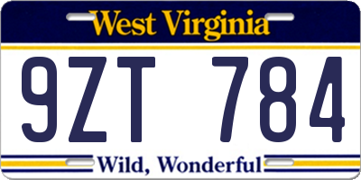 WV license plate 9ZT784