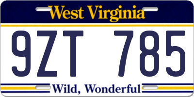 WV license plate 9ZT785
