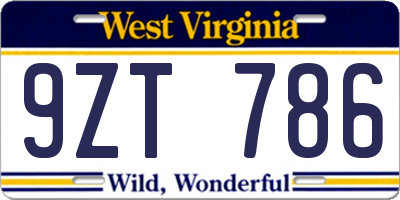 WV license plate 9ZT786