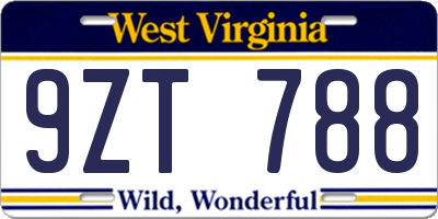 WV license plate 9ZT788