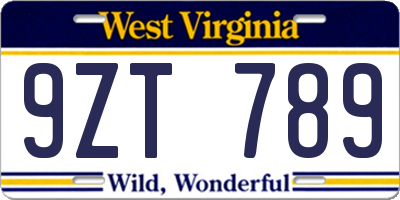 WV license plate 9ZT789