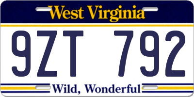 WV license plate 9ZT792