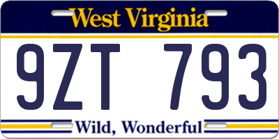 WV license plate 9ZT793