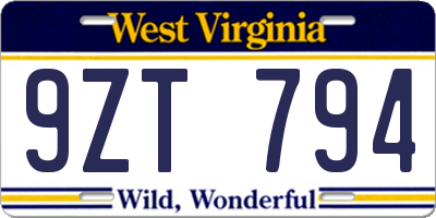 WV license plate 9ZT794