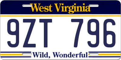 WV license plate 9ZT796