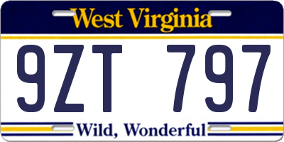 WV license plate 9ZT797