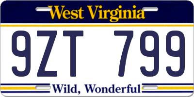 WV license plate 9ZT799