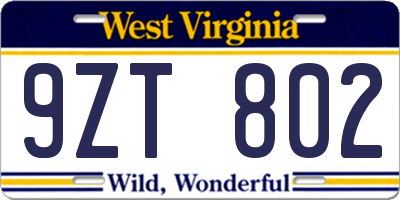 WV license plate 9ZT802