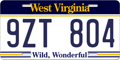 WV license plate 9ZT804
