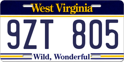 WV license plate 9ZT805