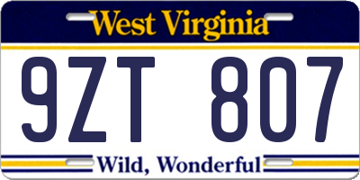 WV license plate 9ZT807
