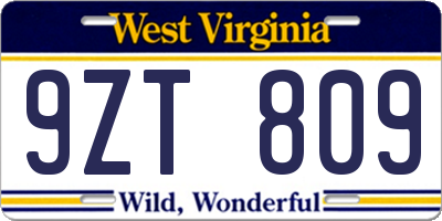 WV license plate 9ZT809