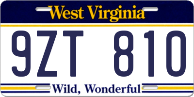 WV license plate 9ZT810