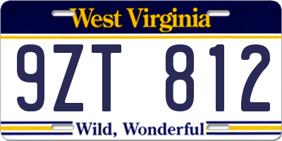 WV license plate 9ZT812