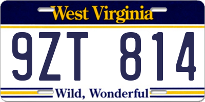 WV license plate 9ZT814