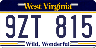 WV license plate 9ZT815