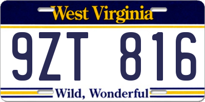 WV license plate 9ZT816