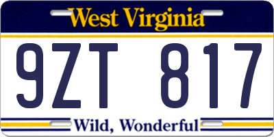 WV license plate 9ZT817