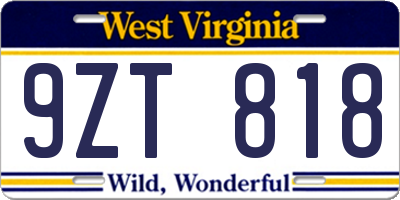 WV license plate 9ZT818