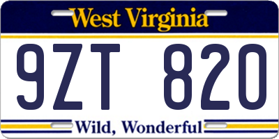 WV license plate 9ZT820