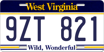 WV license plate 9ZT821