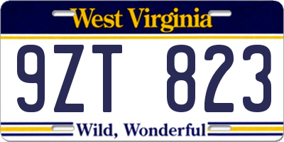 WV license plate 9ZT823