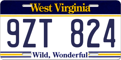 WV license plate 9ZT824