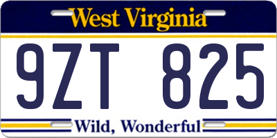 WV license plate 9ZT825