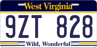 WV license plate 9ZT828