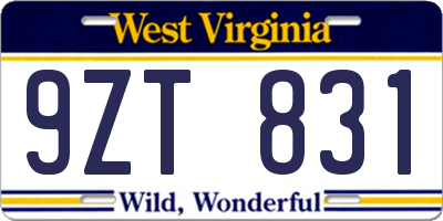 WV license plate 9ZT831