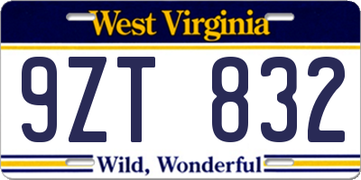 WV license plate 9ZT832